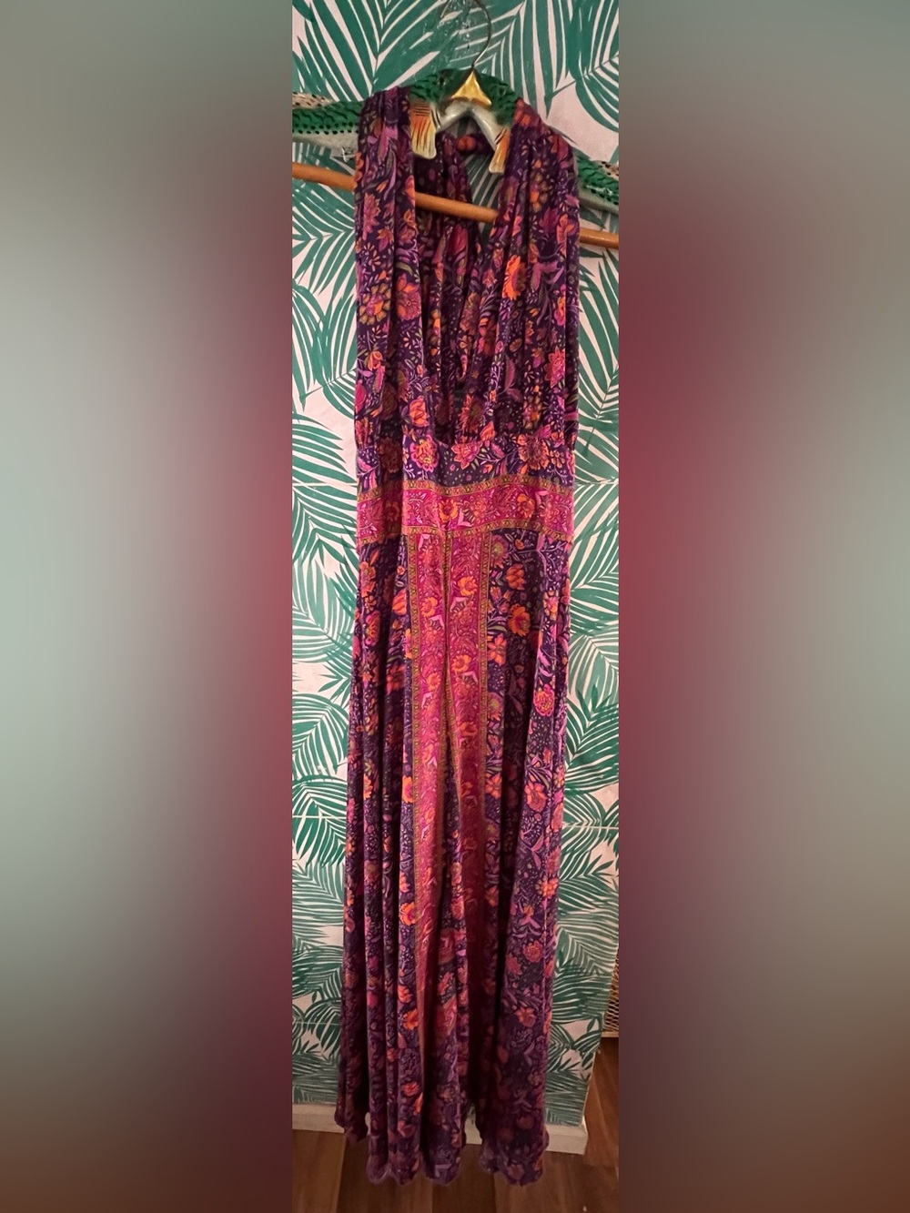 Gardenbelle Lotus jumpsuit in crushed berry silk blend sz L/XL paisley boho